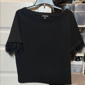 J. Crew Black Short Sleeve Top with Feather Accents